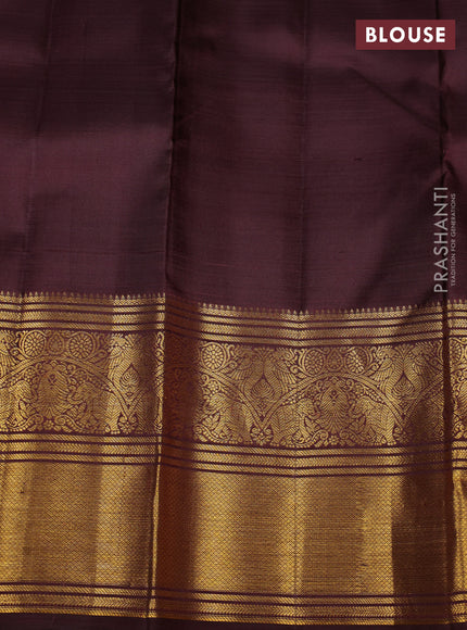 Pure kanchipuram silk saree coffee brown with allover small zari checks & buttas and long rich zari woven border