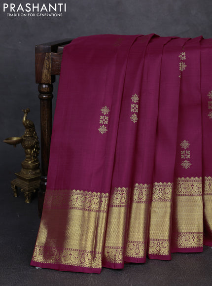 Pure kanchipuram silk saree wine shade with zari woven buttas and rich zari woven border