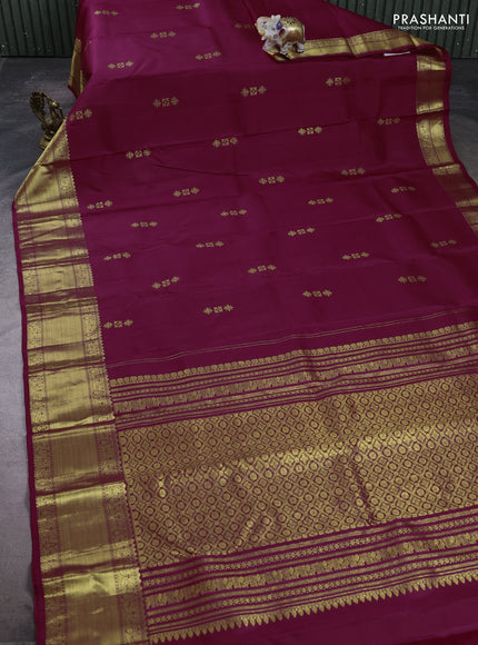 Pure kanchipuram silk saree wine shade with zari woven buttas and rich zari woven border