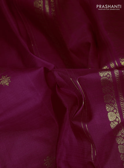Pure kanchipuram silk saree wine shade with zari woven buttas and rich zari woven border