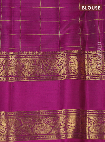 Pure kanchipuram silk saree coffee brown and magenta pink with allover zari checks & buttas and rettapet zari woven border