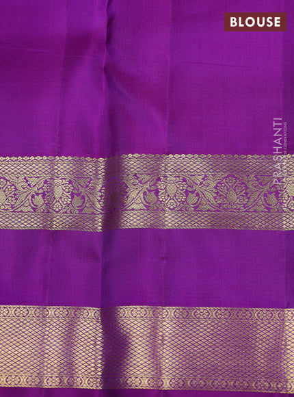 Pure kanchipuram silk saree maroon and violet with allover small zari checks & buttas and rettapet zari woven border
