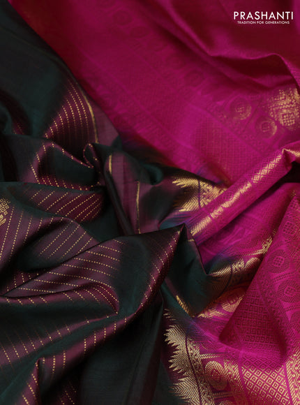 Pure kanchipuram silk saree manthulir green and pink with allover zari stripe pattern & buttas and long rich zari woven border