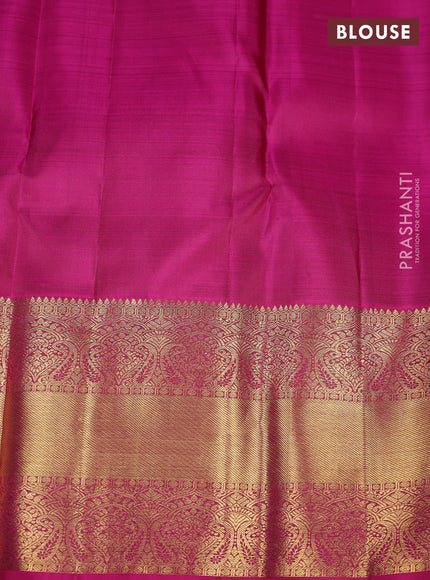 Pure kanchipuram silk saree manthulir green and pink with allover zari stripe pattern & buttas and long rich zari woven border