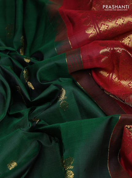 Pure kanchipuram silk saree green and maroon with zari woven buttas and long rettapet zari woven border