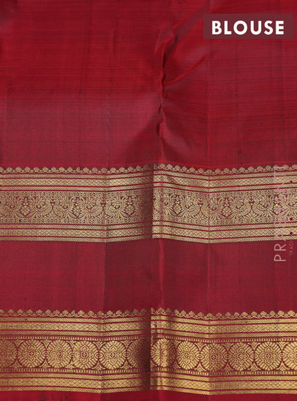 Pure kanchipuram silk saree green and maroon with zari woven buttas and long rettapet zari woven border
