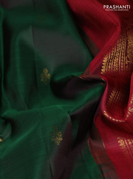 Pure kanchipuram silk saree green and maroon with zari woven buttas and long rettapet zari woven border