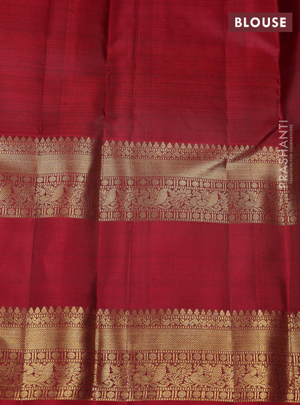 Pure kanchipuram silk saree green and maroon with zari woven buttas and long rettapet zari woven border