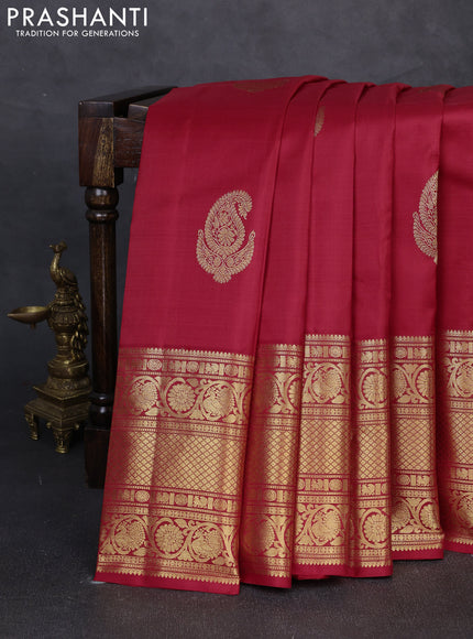Pure kanchipuram silk saree maroon with zari woven buttas and long zari woven border