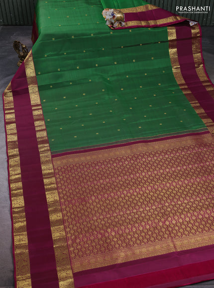 Pure kanchipuram silk saree green and magenta pink with zari woven buttas and long rettapet zari woven border