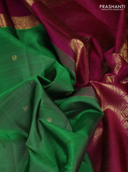 Pure kanchipuram silk saree green and magenta pink with zari woven buttas and long rettapet zari woven border