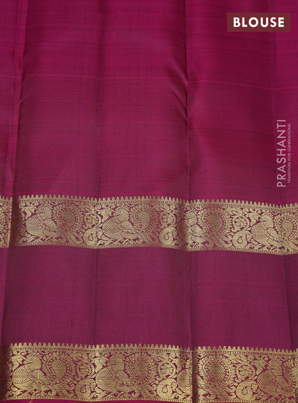 Pure kanchipuram silk saree green and magenta pink with zari woven buttas and long rettapet zari woven border
