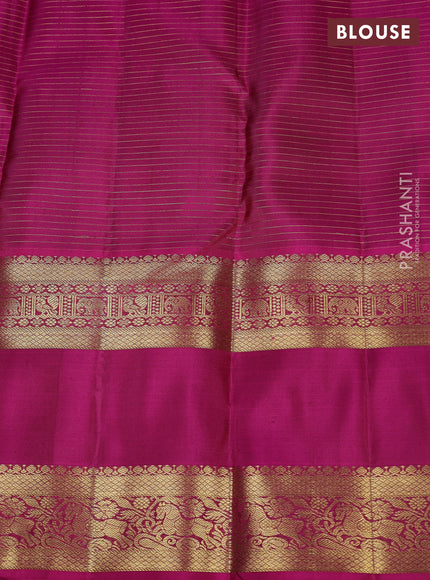 Pure kanchipuram silk saree bottle green and pink with allover small zari checks & 1000 buttas and rettapet zari woven border