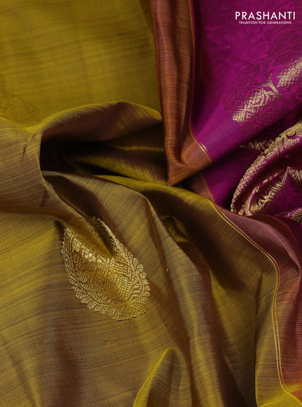 Pure kanchipuram silk saree mehendi green and pink with zari woven buttas and long zari woven border