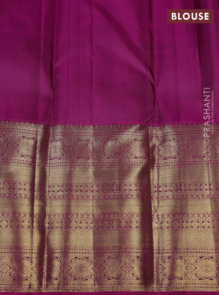 Pure kanchipuram silk saree mehendi green and pink with zari woven buttas and long zari woven border