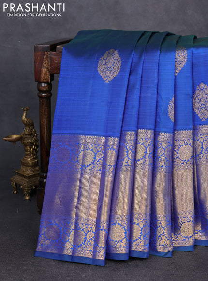 Pure kanchipuram silk saree dual shade of bluish green with zari woven buttas and long zari woven border