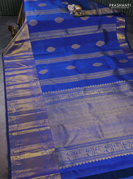 Pure kanchipuram silk saree dual shade of bluish green with zari woven buttas and long zari woven border