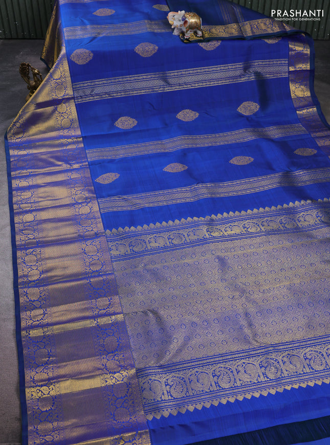 Pure kanchipuram silk saree dual shade of bluish green with zari woven buttas and long zari woven border