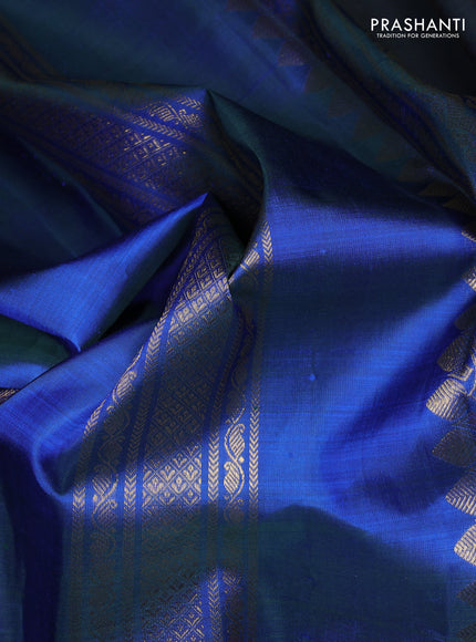 Pure kanchipuram silk saree dual shade of bluish green with zari woven buttas and long zari woven border