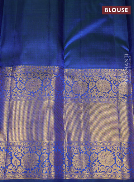 Pure kanchipuram silk saree dual shade of bluish green with zari woven buttas and long zari woven border