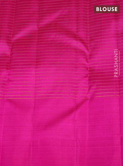 Pure kanchipuram silk saree purple and pink with allover small zari checks & buttas and long zari woven butta border