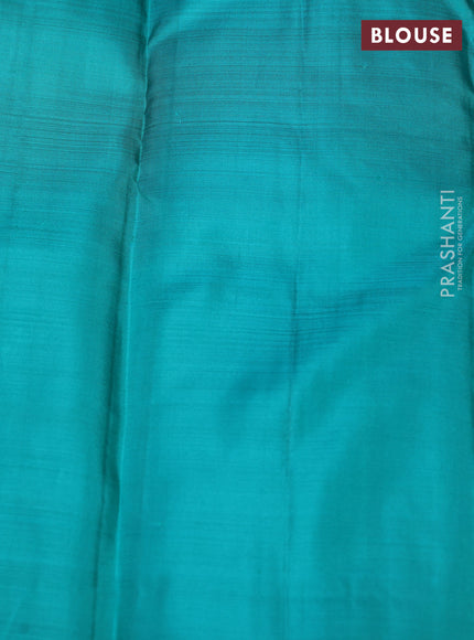 Pure kanchipuram silk saree deep violet and teal green with zari woven buttas in borderless border