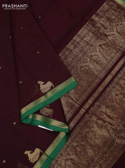 Kanchi cotton saree deep maroon and green with zari woven buttas and zari woven border