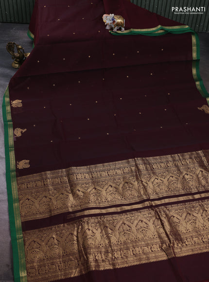 Kanchi cotton saree deep maroon and green with zari woven buttas and zari woven border
