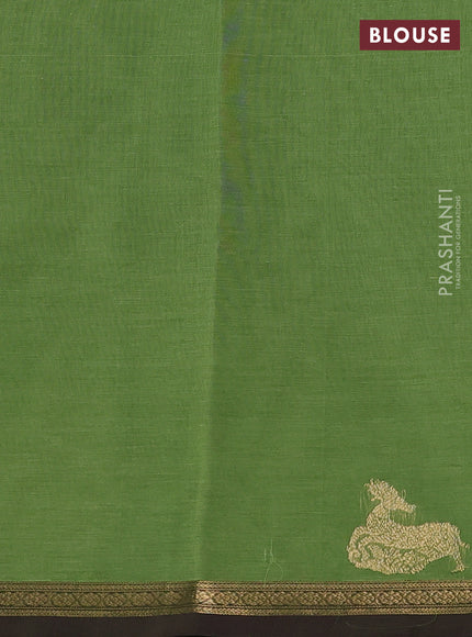 Kanchi cotton saree green and coffee brown with zari woven buttas and zari woven border