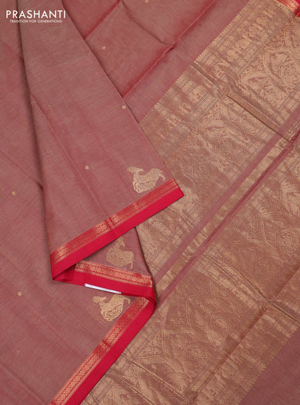 Kanchi cotton saree red shade and red with zari woven buttas and zari woven border