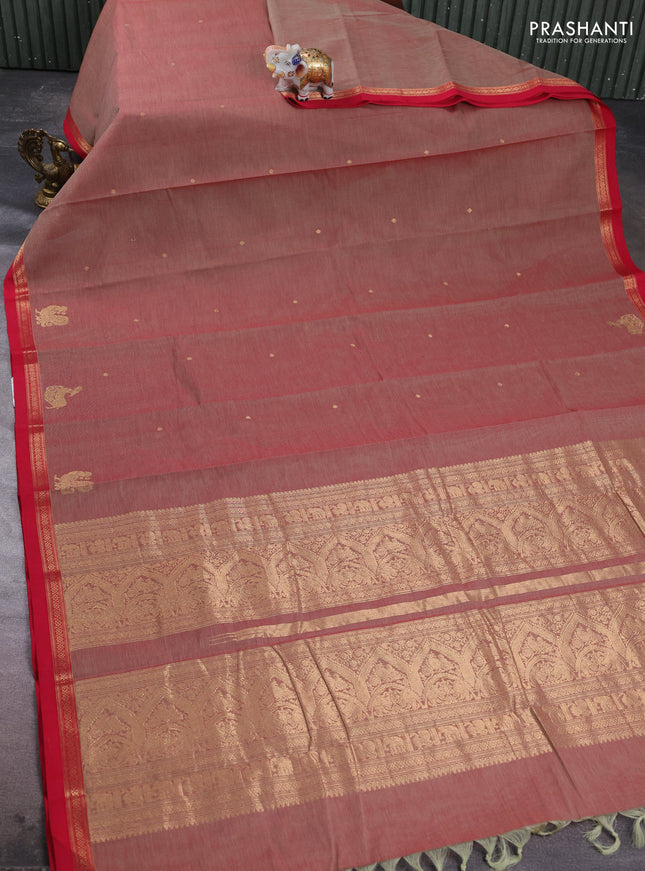 Kanchi cotton saree red shade and red with zari woven buttas and zari woven border