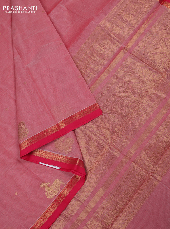 Kanchi cotton saree pink shade and pink with zari woven buttas and zari woven border