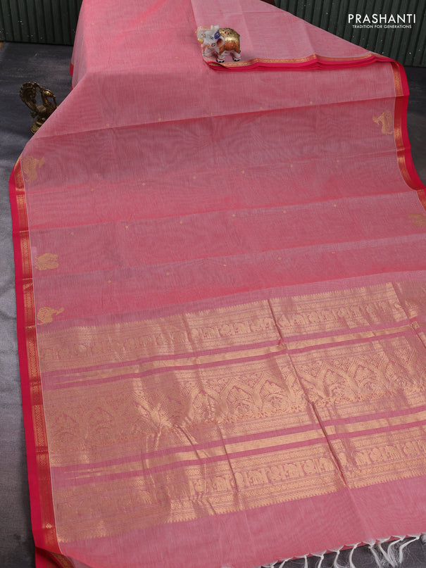 Kanchi cotton saree pink shade and pink with zari woven buttas and zari woven border