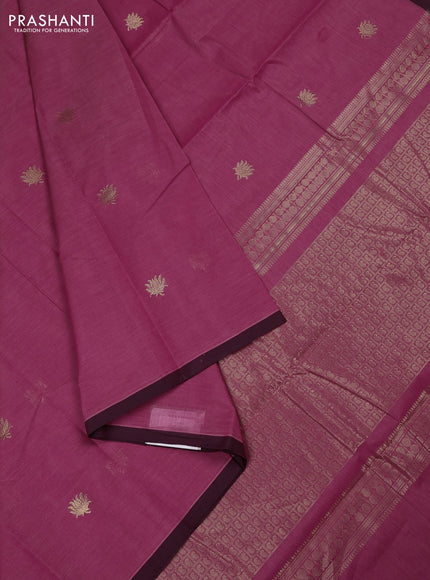 Kanchi cotton saree pink and wine shade with zari woven buttas and piping border