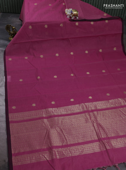 Kanchi cotton saree pink and wine shade with zari woven buttas and piping border