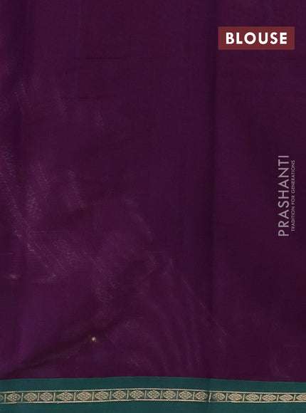 Kanchi cotton saree purple and green with allover thread stripe pattern and zari woven border