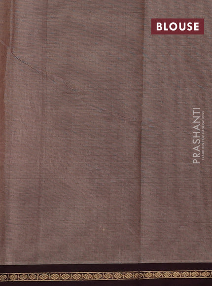Kanchi cotton saree pastel brown and coffee brown with allover thread stripe pattern and zari woven border