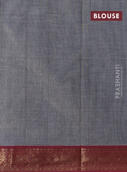 Kanchi cotton saree grey and pastel maroon with allover thread checks & 1000 buttas and zari woven border