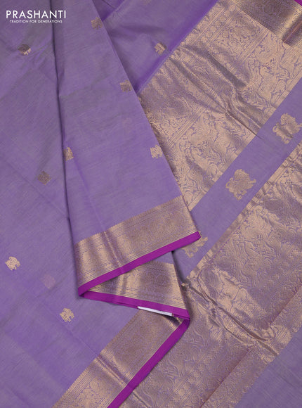 Kanchi cotton saree lavender and purple with zari woven buttas and zari woven border