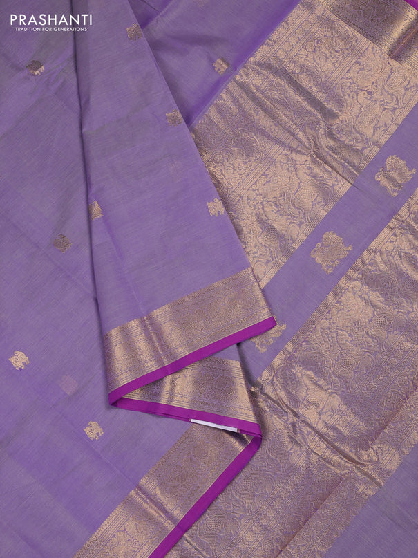 Kanchi cotton saree lavender and purple with zari woven buttas and zari woven border