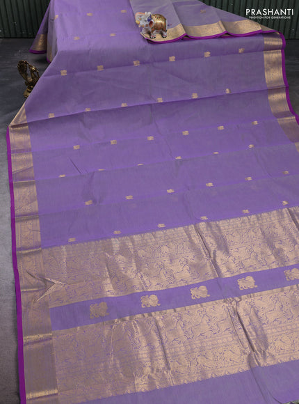 Kanchi cotton saree lavender and purple with zari woven buttas and zari woven border