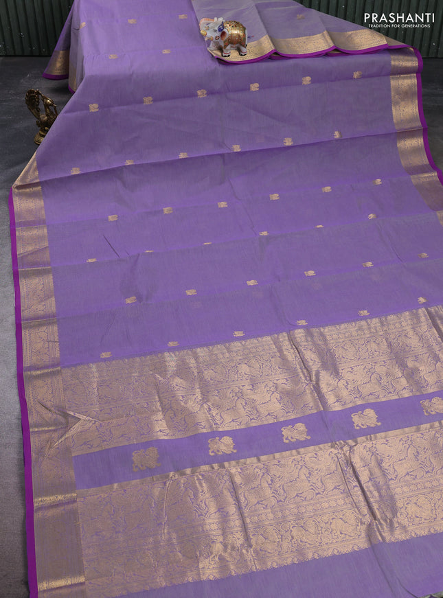 Kanchi cotton saree lavender and purple with zari woven buttas and zari woven border
