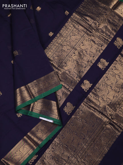 Kanchi cotton saree navy blue and green with zari woven buttas and zari woven border