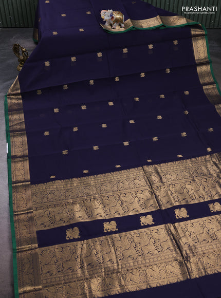 Kanchi cotton saree navy blue and green with zari woven buttas and zari woven border