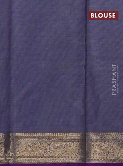 Kanchi cotton saree blue shade and purple with zari woven buttas and zari woven border