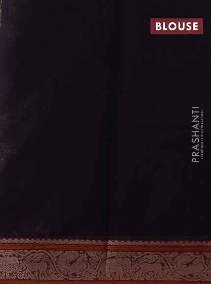 Kanchi cotton saree deep jamun and maroon with allover thread stripe pattern and thread woven border