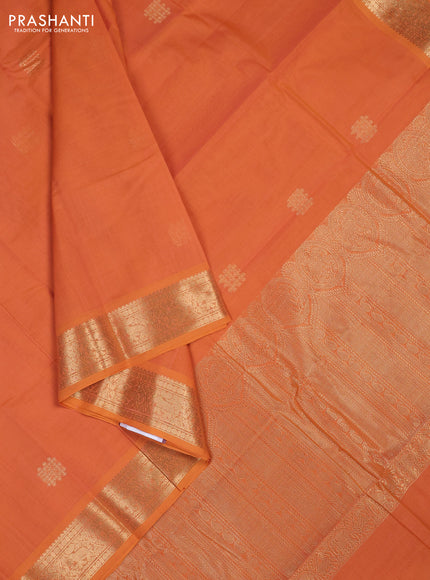 Kanchi cotton saree orange with zari woven buttas and zari woven border