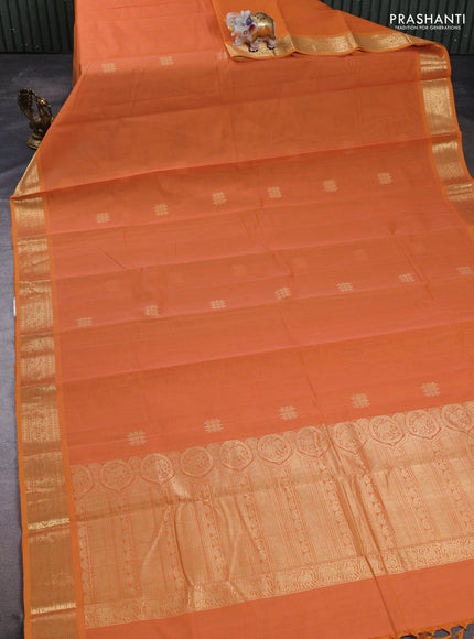 Kanchi cotton saree orange with zari woven buttas and zari woven border