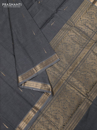 Kanchi cotton saree dark grey with zari woven buttas and zari woven border