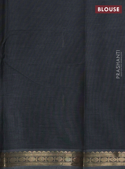 Kanchi cotton saree dark grey with zari woven buttas and zari woven border